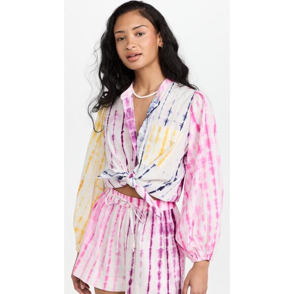 Charina Sarte Holi Tie Dye Puff Sleeve Top & Shorts Set Multicolor Lounge XL - Picture 1 of 9